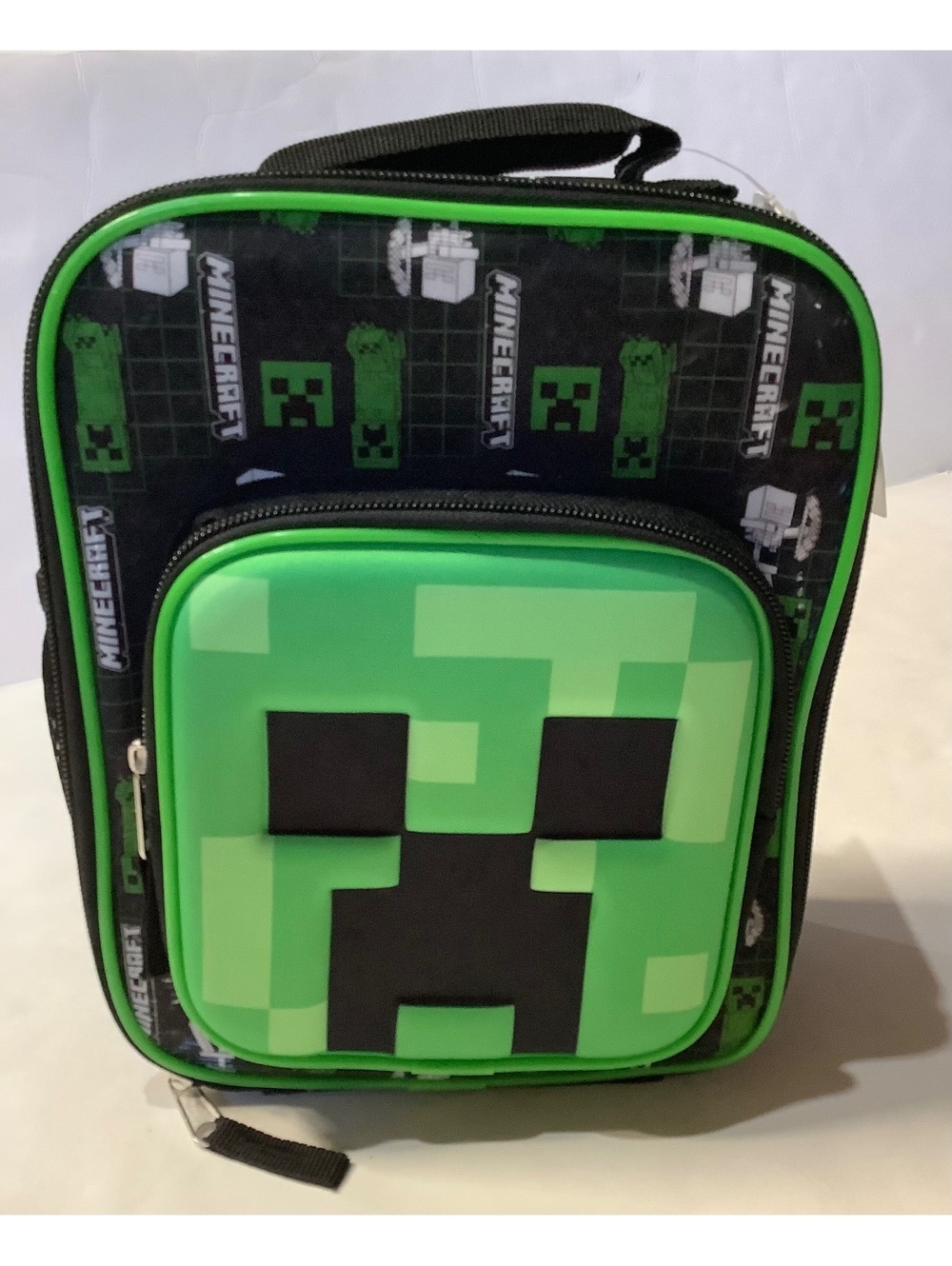 New Minecraft Creeper Kids Lunch Box with Handle and Front Pocket